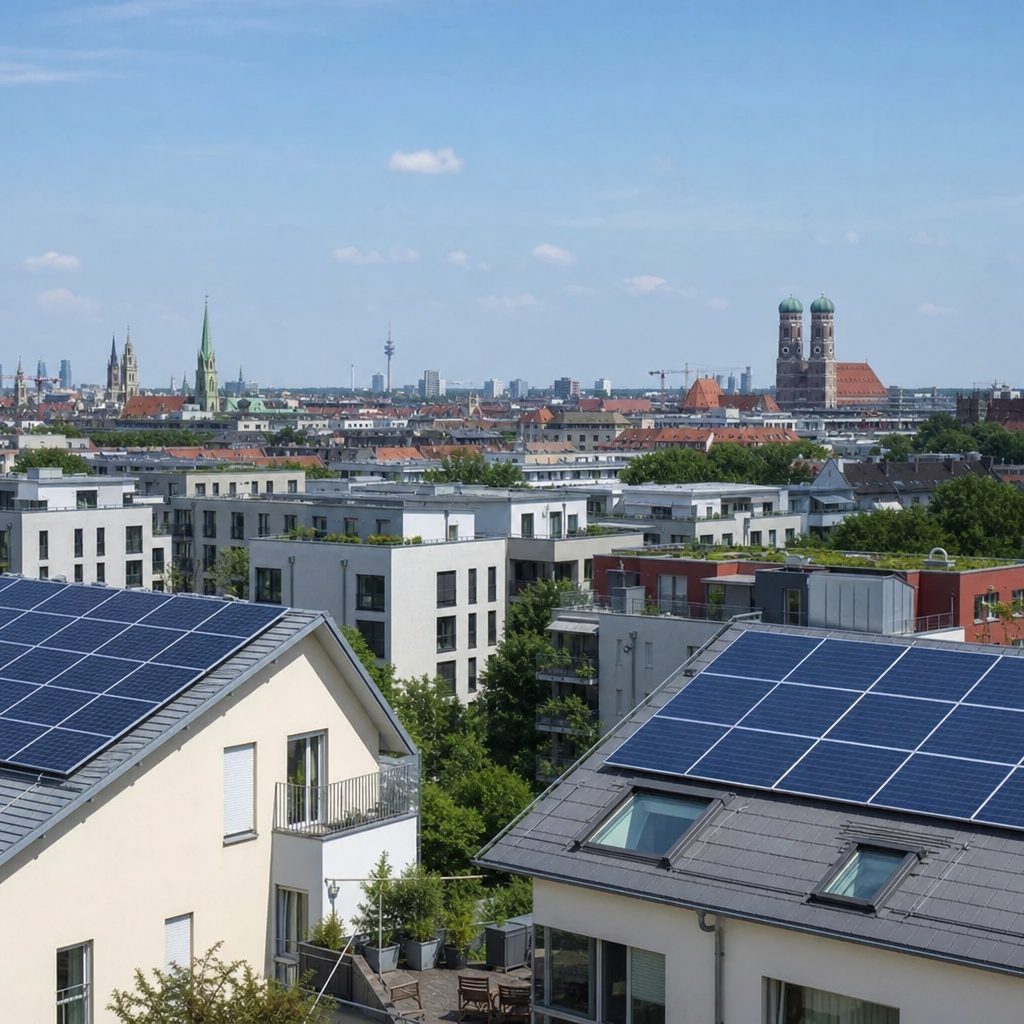 Solardächer in München mit Blick auf Stadtquartiere