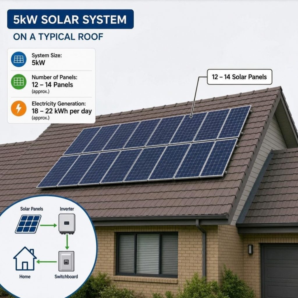 A 5 kW system illustrated on a typical roof