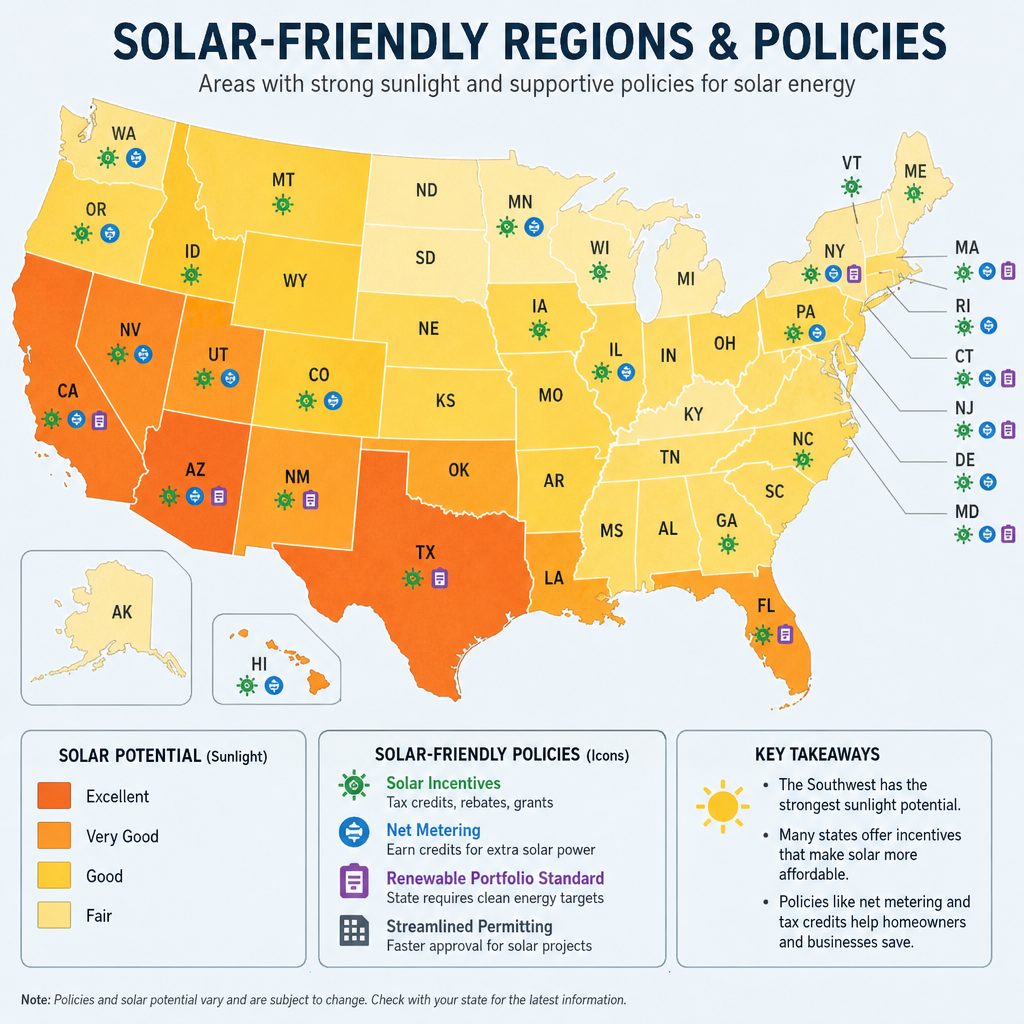 Illustration of solar-friendly European markets and policies