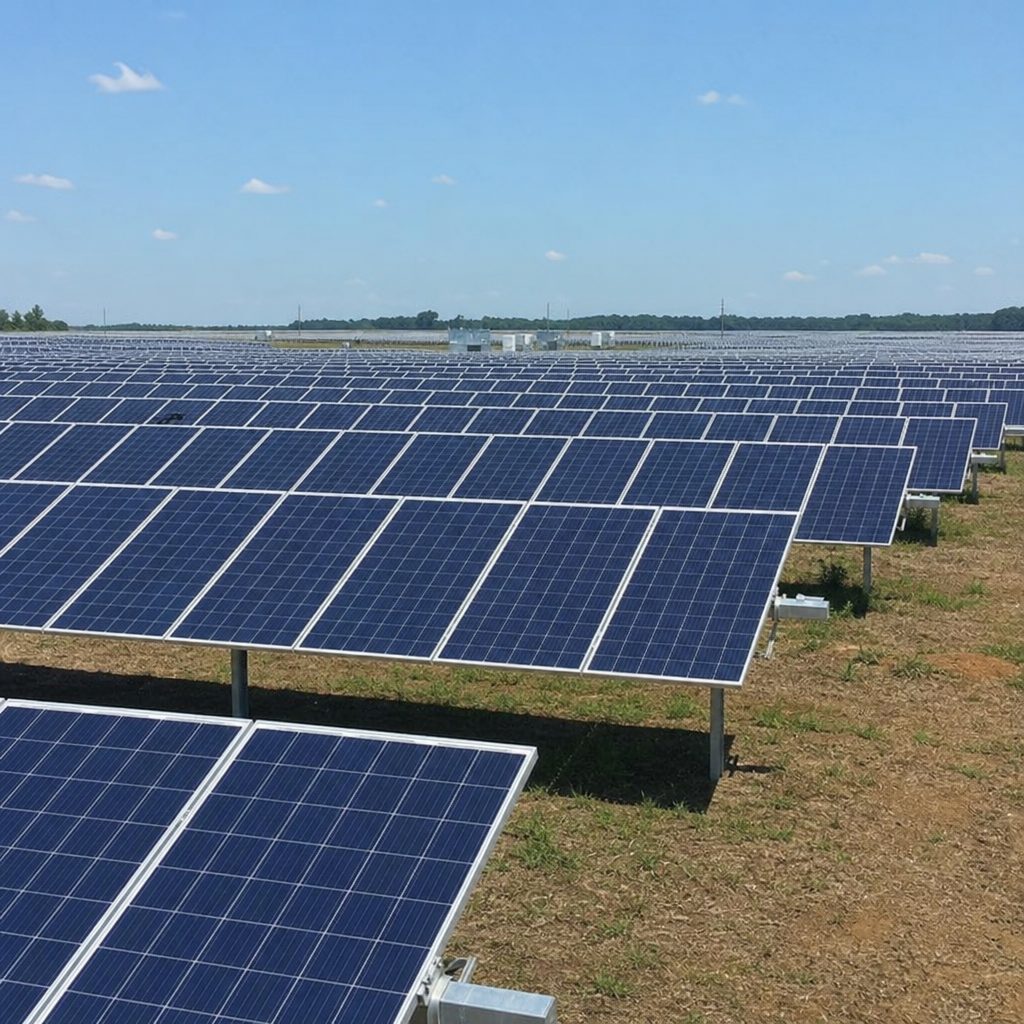 Solar panels on a utility-scale solar farm